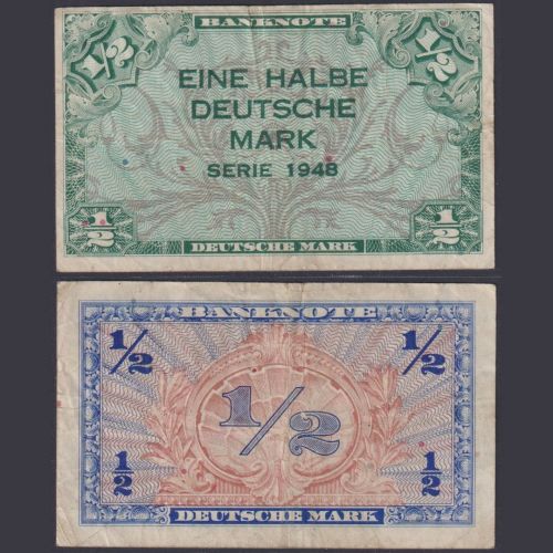 Bank Deutscher Länder 1/2 Mark WBZ-1 Ro.230 P#1a 1948 Alliierte Besatzung