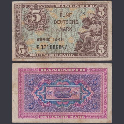 Bank Deutscher Länder 5 Mark WBZ-4a Ro.236 P#4a B/A 1948 Alliierte Besatzung