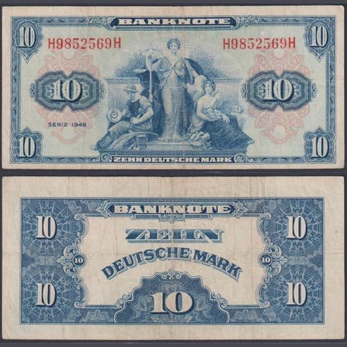 Bank Deutscher Länder 10 Mark WBZ-5a Ro.238 P#5a H/H 1948 Alliierte Besatzung