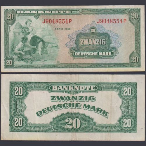 Bank Deutscher Länder 20 Mark WBZ-6 Ro.240 P#6a J/P 1948 Alliierte Besatzung