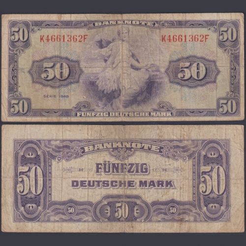 Bank Deutscher Länder 50 Mark WBZ-7 Ro.242 P#7a K/F 1948 Alliierte Besatzung