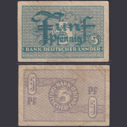 Bank Deutscher Länder 5 Pfennig WBZ-11b Ro.250b P#11 K/F 1948 Alliierte Besatzung