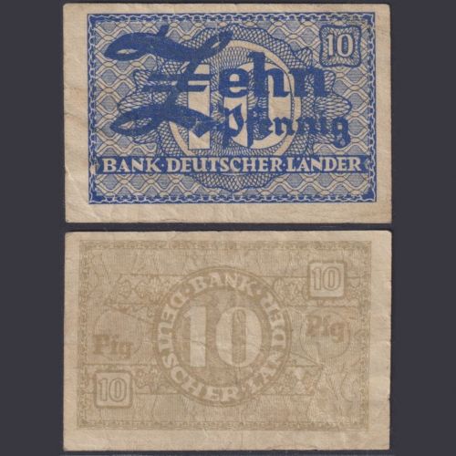 Bank Deutscher Länder 10 Pfennig WBZ-12a Ro.251a P#12 1948 Alliierte Besatzung