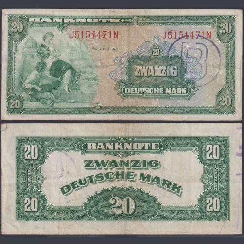 Westberlin Ausgaben 20 DM WBZ-18a Ro.241a P#6b-d 1948 Bank Deutscher Länder