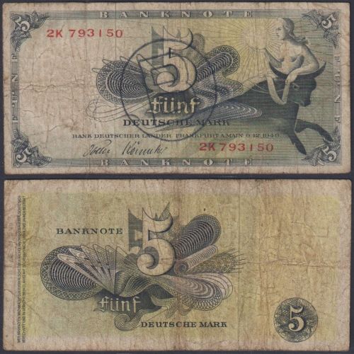 Westberlin Ausgaben 5 DM WBZ-23b Ro.253b P#13 1948 Bank Deutscher Länder