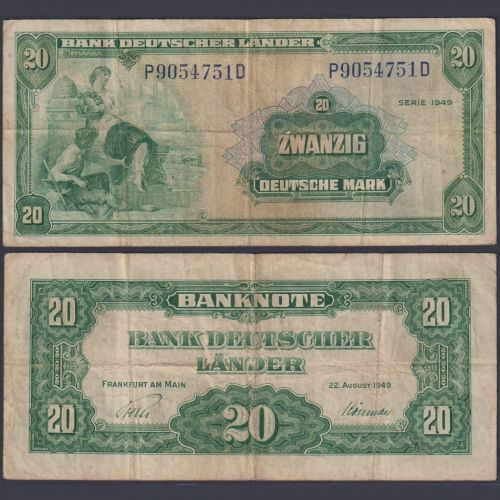 Bank Deutscher Länder 20 DM BRD-5 Ro.260 P#17a P/B 1949 Bundesrepublik