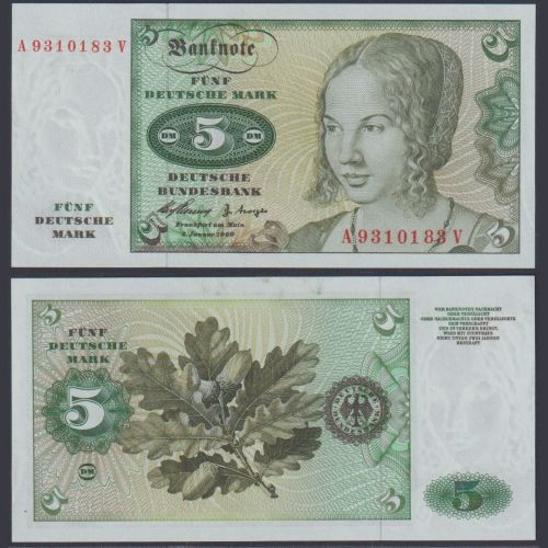 Deutsche Bundesbank 5 DM BRD-6e Ro.262e P#18 A/V 1960 Bundesrepublik