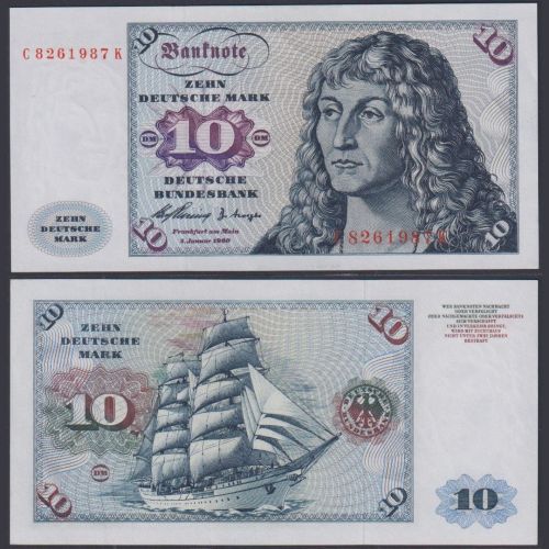 Deutsche Bundesbank 10 DM BRD-7a Ro.263a P#19 C/K 1960 Bundesrepublik