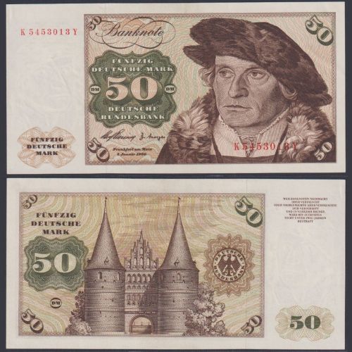 Deutsche Bundesbank 50 DM BRD-9a Ro.265a P#21 K/Y 1960 Bundesrepublik