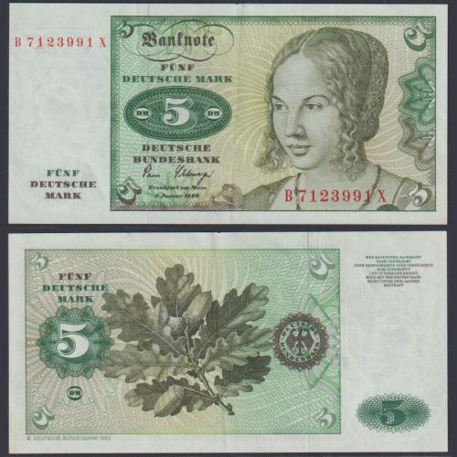 Deutsche Bundesbank 5 DM BRD-29a Ro.285a P#30b B/X 1980 Bundesrepublik