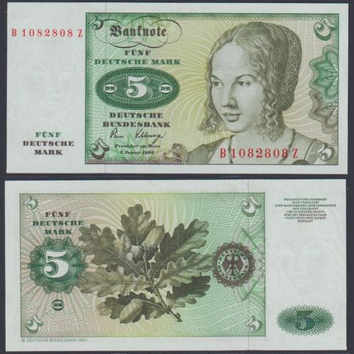 Deutsche Bundesbank 5 DM BRD-29a Ro.285a P#30b B/Z 1980 Bundesrepublik