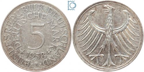 5 Deutsche Mark 1958 J - Silberadler 1951-1974 - Jaeger 387