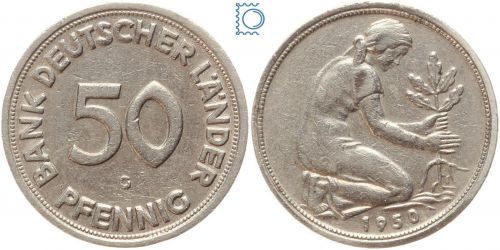 Bank Deutscher Länder, 50 Pfennig 1950 G | Jaeger 379 | Original