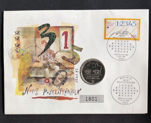 DDR Numisbrief 5 Mark 500 Jahre Postwesen| Neue Postleitzahlen 1993 | Worbes 186