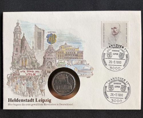 DDR Numisbrief 5 Mark 1984 Thomaskirche | HeldenstadtLeipzig | Worbes 98