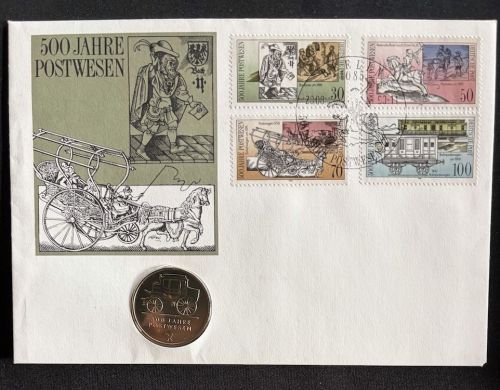 DDR Numisbrief 5 Mark | 500 Jahre Postwesen 1990 | Worbes 120a