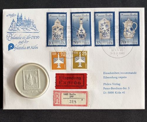 DDR Numisbrief | Porzellan-Medaille | Philatelia 1989 Köln | Worbes 70