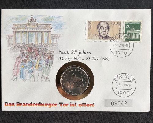 DDR Numisbrief 20 Mark 1990 | Öffnung des Brandenburger Tores 1989 | Worbes 77a