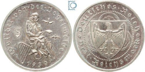 Weimar 3 Mark 1930 G, Walther von der Vogelweide, J.344, Silber