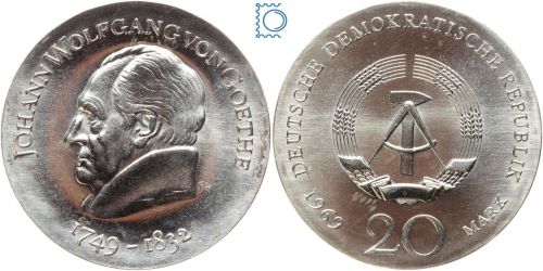 DDR 20 Mark 1969 - Johann Wolfgang von GOETHE - stempelglanz - J.1525