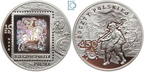 Polen 10 Zloty 2008 MW PP | 450 Jahre Polnischer Postdienst