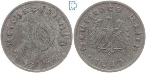 Deutschland Alliierte Besetzung, 10 Pfennig 1947 F, J. 375