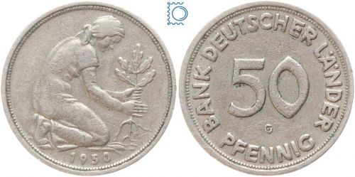 Bank Deutscher Länder, 50 Pfennig 1950 G | Jaeger 379 | Original