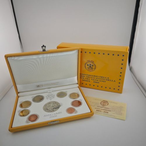 Vatikan Euro KMS 2009 Kursmünzensatz PP mit Silbermedaille in Box mit CoA