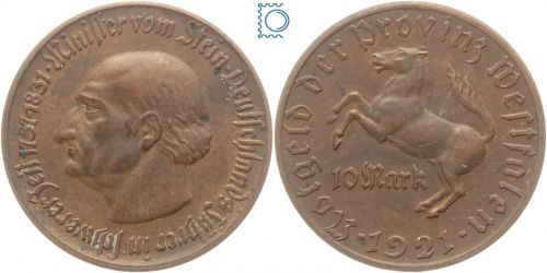 Notgeld Westfalen, 10 Mark 1921, Minister von Stein, Bronze, Jäger N13