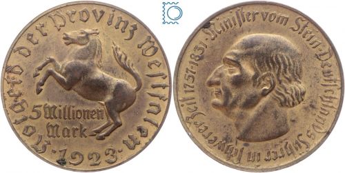 Notgeld Westfalen, 5 Millionen Mark 1923, Minister von Stein, Jäger N22