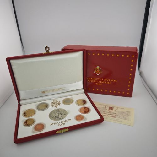Vatikan Euro KMS 2008 Kursmünzensatz PP mit Silbermedaille in Box mit CoA