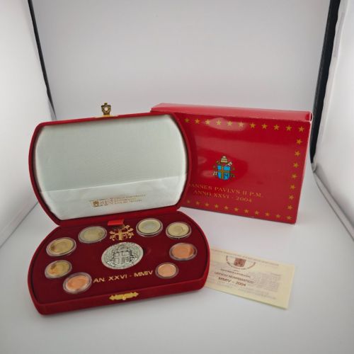 Vatikan Euro KMS 2004 Kursmünzensatz PP mit Silbermedaille in Box mit CoA