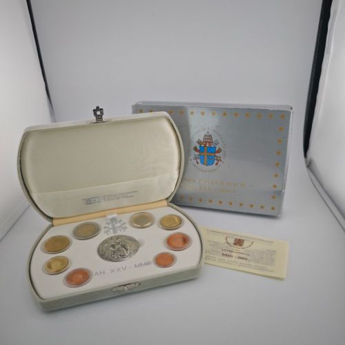 Vatikan Euro KMS 2003 Kursmünzensatz PP mit Silbermedaille in Box mit CoA