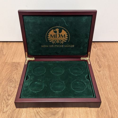 MDM Münzkassette Schatulle für 6 x 44,5 mm Münzen - mit einem Tableau grün gebraucht