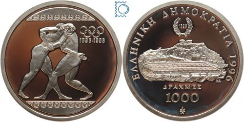 Griechenland 1000 Drachmen 1996 Ringer, 1 Unze, 1 Oz. Silber PP in Kapsel