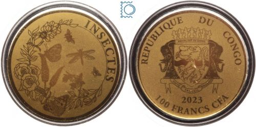 100 FRANCS Kongo 2023 - 1/200 Oz Gold 999 / 40 mm - INSECTS