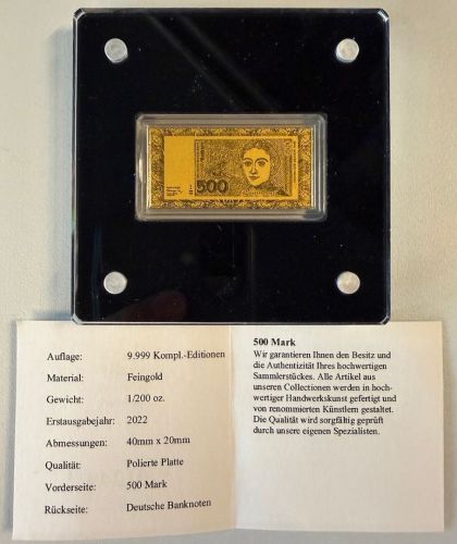 Goldbarren Motivbarren BRD 500 Mark Brandenburger Tor | 1/200 Oz Gold 999 | Feingold