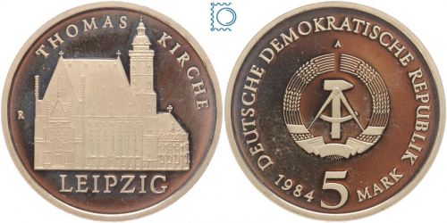 DDR 5 Mark 1984, Thomas Kirche Leipzig, PP Proof