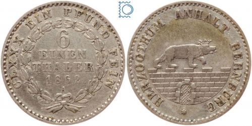 Anhalt-Bernburg 1/6 Taler 1862 A, Alexander Karl (1834-1863) - Kursmünze