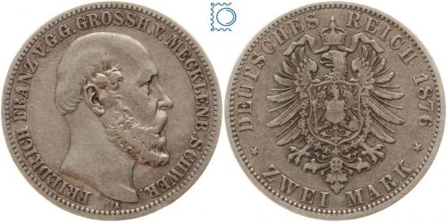 Mecklenburg-Schwerin, 2 Mark 1876 A, Friedrich Franz II. (1842-1883), J.84