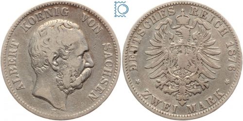 SACHSEN, 2 Mark 1876 E, König Albert (1873-1902), J.121