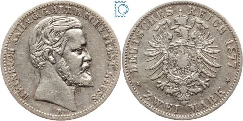 Reuss ältere Linie, 2 Mark 1877 B, Heinrich XXII. (1859-1902), J.116