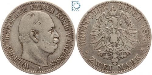 PREUSSEN, 2 Mark 1879 A, Wilhelm I. (1861-1888), Jg. 96