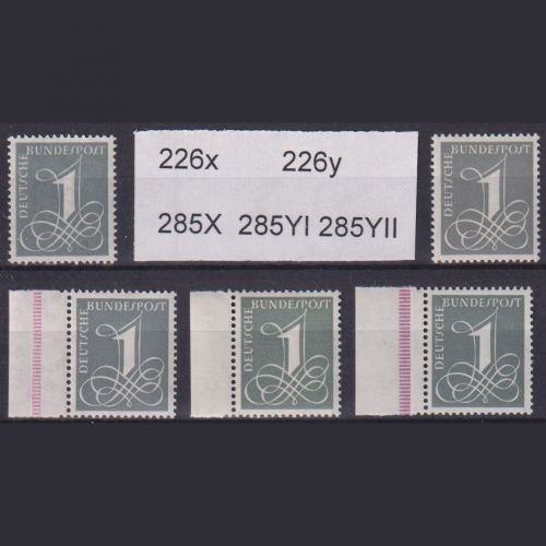 BRD Bund Nr. 226x / 226y / 285X / 285YI + II postfrisch komplett - 1 Pfennig-Ausgaben