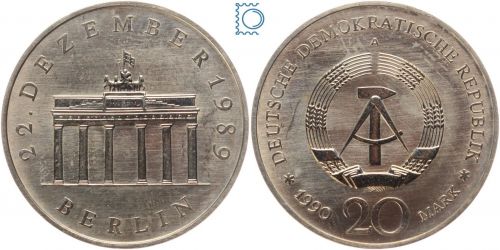 DDR 20 Mark 1990 Cu/Ni - Brandenburger Tor - J. 1635