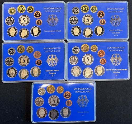 5x BRD KMS 1995 ADFGJ - PP 1 Pf. - 5 Mark Polierte Platte DM OVP
