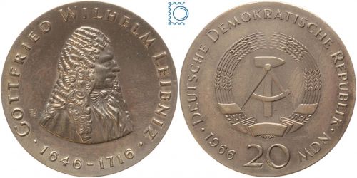 DDR 20 Mark 1966 - Gottfried Wilhelm Leibnitz - stempelglanz - J.1518