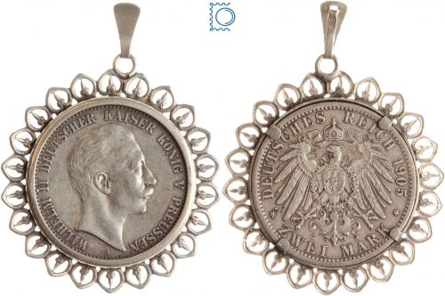 PREUSSEN, 2 Mark 1905 A, Wilhelm II., Anhänger Silber
