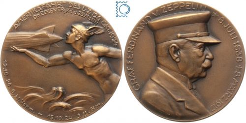 Medaille 1924 | Bronzemedaille 1924 Graf Zeppelin LZ 126 Amerikafahrt Reparationsluftschiff