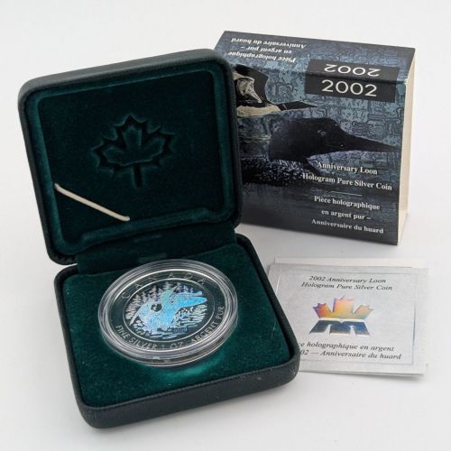 Kanada 5 Dollar 2002| Anniversary Loon Hologram |1 oz Silber | Box + CoA